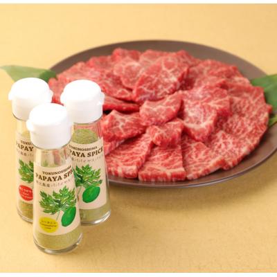 ふるさと納税 天城町 徳之島 天城町 鹿児島黒牛 赤身モモ肉 焼肉用 1kg パパイヤスパイス 40g×3種セット |  | 02