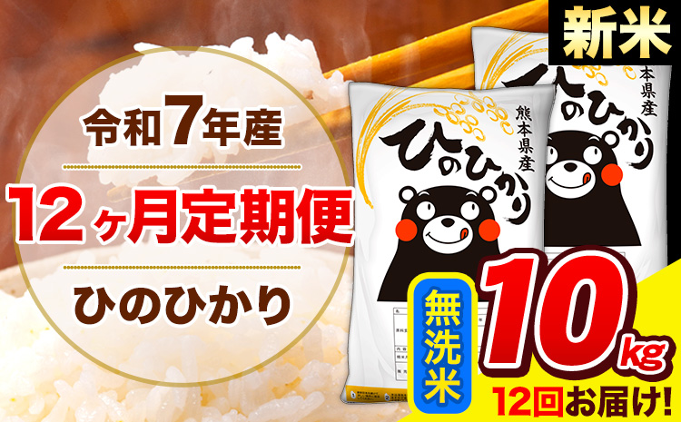 新米 米 令和7年産 ひのひかり 【12ヶ月定期便】 無洗米  10kg (5kg×2袋) 計12回お届け 《1月から出荷開始》 熊本県産 無洗米 精米 ひの 米 こめ お米 熊本県 長洲町