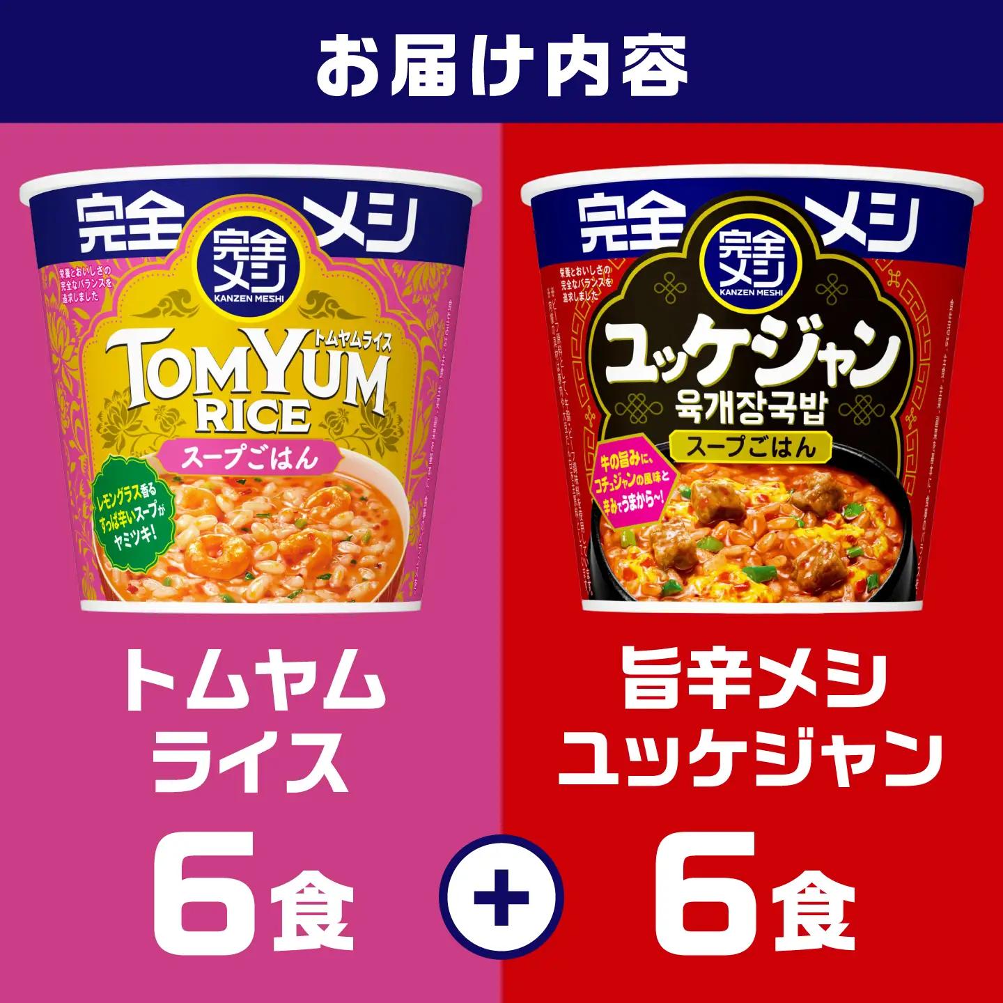 完全メシ トムヤムライス × 旨辛ユッケジャン 計2ケース（各1ケース）/ 完全メシ トムヤムライス 旨辛ユッケジャン エスニック 日清 非常食 保存食 / 栗東市 / 日清食品株式会社[BIBI06