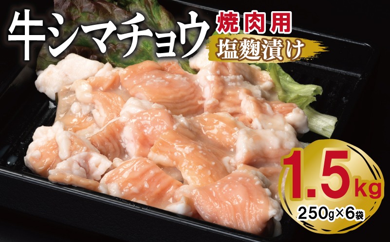 099H3380 牛シマチョウ 焼肉用 塩麹漬け 合計1.5kg【味付け 小分け 焼くだけ 簡単調理 BBQ 牛肉 ホルモン 250g×6袋 普段使い】