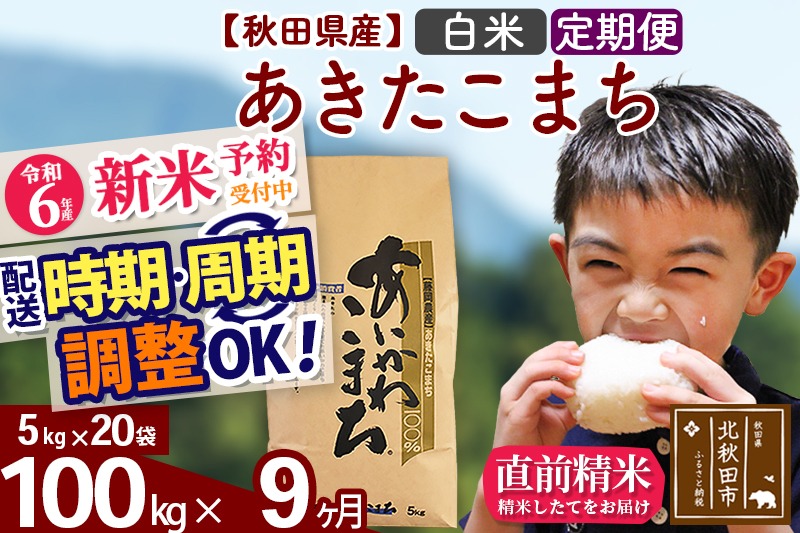 ※令和6年産 新米予約※《定期便9ヶ月》秋田県産 あきたこまち 100kg【白米】(5kg小分け袋) 2024年産 お届け時期選べる お届け周期調整可能 隔月に調整OK お米 藤岡農産|foap-11709