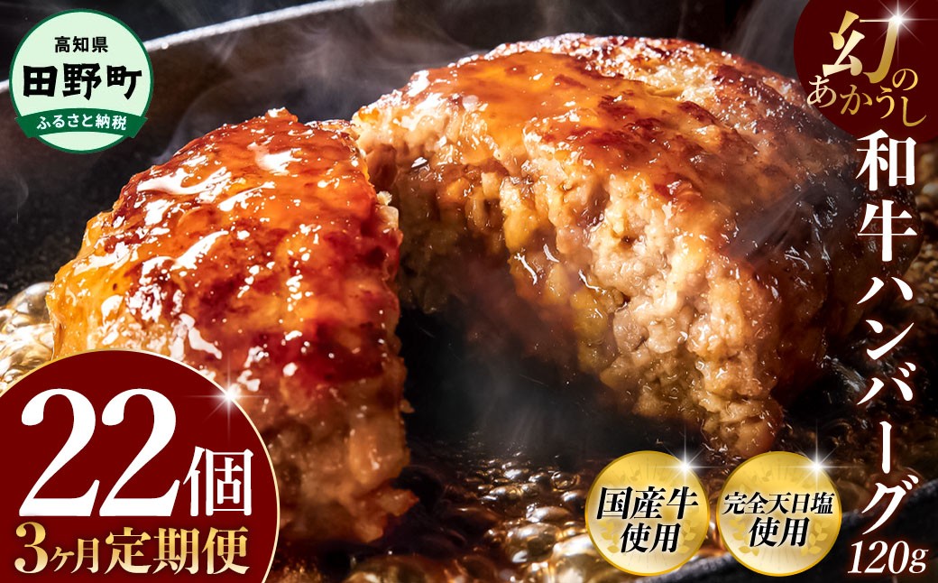 
                  幻のあかうし和牛ハンバーグ 22個入り 3ヶ月定期便 1個120g 田野屋青蜂 白鯆 完全天日塩練り込み 肉 お肉 国産牛 土佐あかうし 四万十ポーク おかず 惣菜 おいしい お取り寄せ 冷凍 配送 高知県 田野町 おすすめ 人気 ランキング ふるさと納税 ふるさとチョイス
                