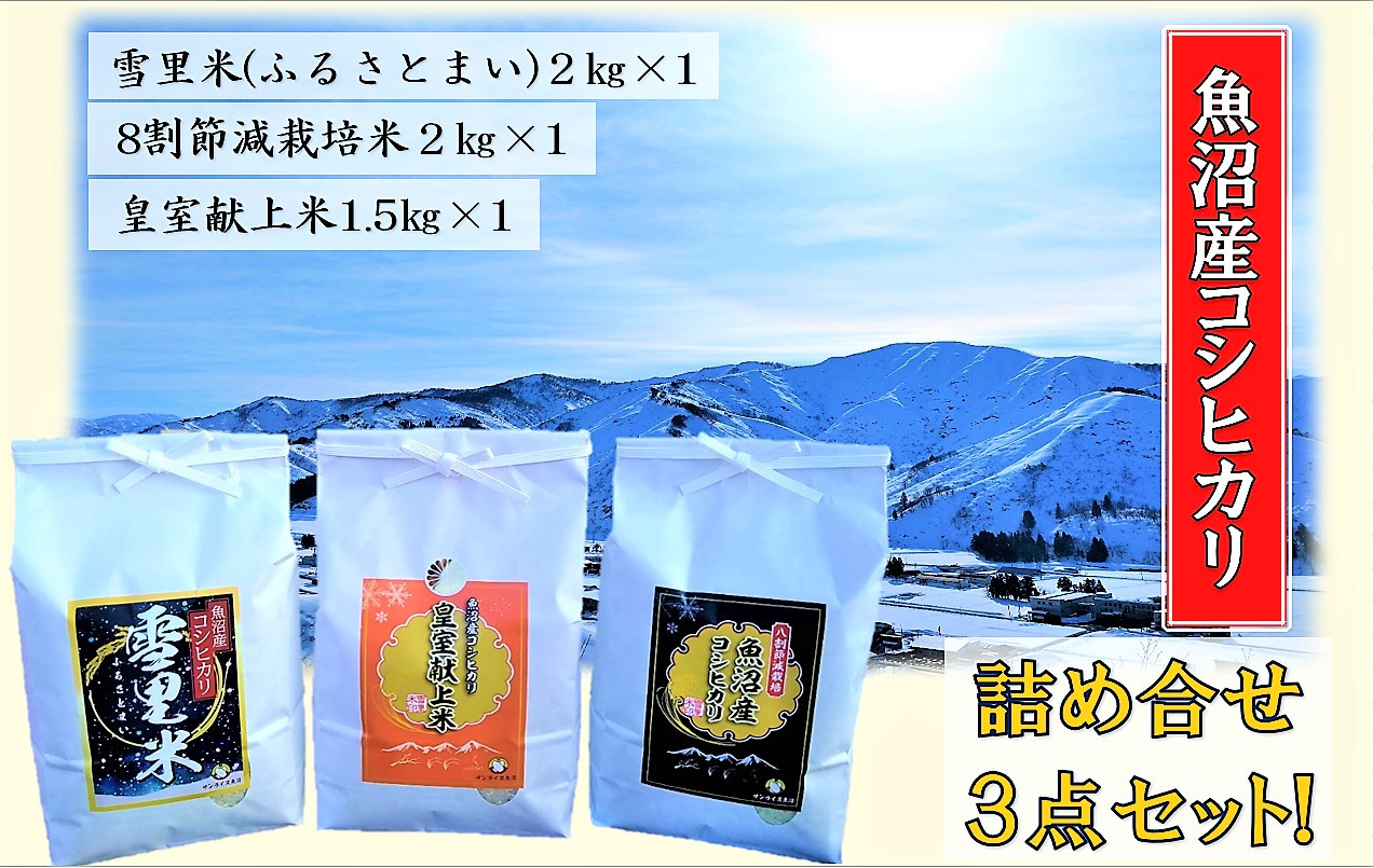 
[№5762-0829]令和6年産 サンライス魚沼のお米 詰め合わせセット 精米（2kg×2・1.5kg×1）
