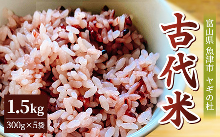 古代米（玄米）1.5kg（300g×5袋） 富山県 ヤギの杜 魚津市  ※北海道・沖縄・離島への配送不可