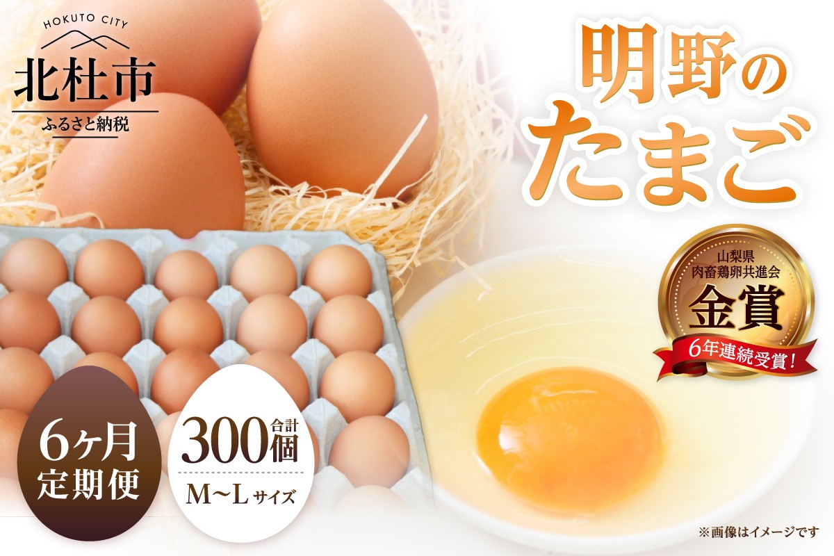 
            【6ヶ月定期便】金賞受賞 明野のたまご50個　卵 鶏卵 定期便 6ヶ月 M～L サイズ 知事賞 金賞受賞 たまご コク 旨味 濃厚 山梨県 北杜市産 明野 ハイチック
          