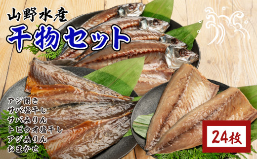 山野水産 干物 セット 合計24枚 詰め合わせ 簡単調理 魚 魚介 加工品 食品 惣菜 おかず おつまみ 塩干し みりん干し アジ開き サバ トビウオ ひもの おすすめ 海産物 海鮮 水産加工品 ギフト 国産 宮崎県 日南市 送料無料_DA71-26