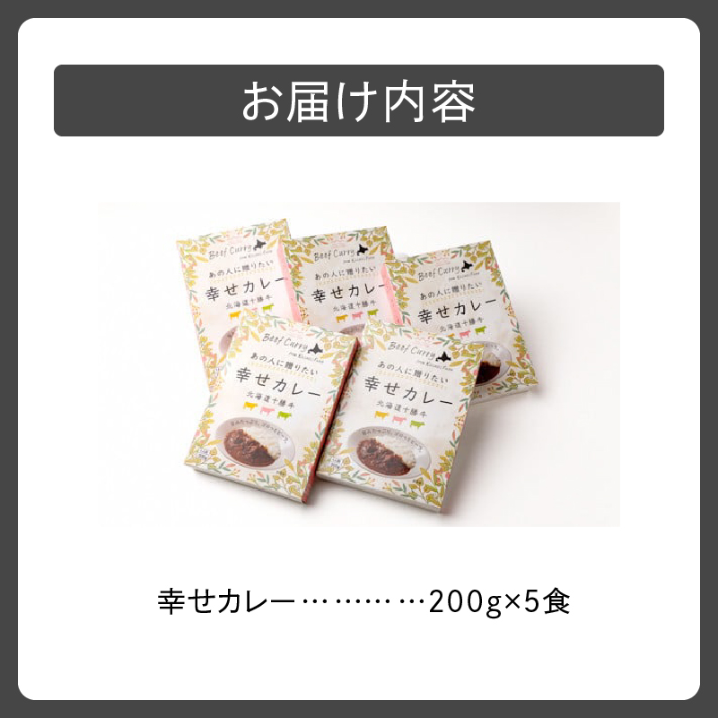 十勝清水 コスモスファーム 幸せ カレー 200g × 5食 【 ビーフカレー 国産 中辛 カレー レトルト 簡単調理 牛肉 常温 保存食 備蓄 手軽 贈り物 お取り寄せ 北海道 清水町  】