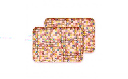 タツクラフト 友禅和紙トレー M 33cm 2枚セット 梅桜 格子