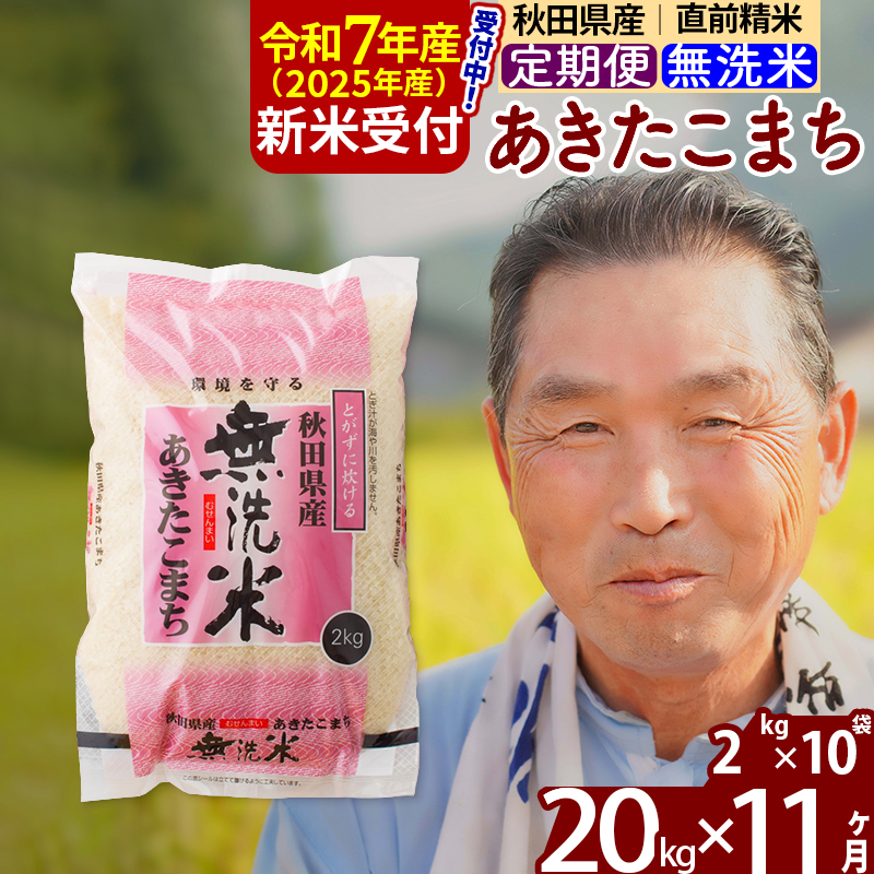※令和7年産 新米予約※《定期便11ヶ月》秋田県産 あきたこまち 20kg【無洗米】(2kg小分け袋) 2025年産 お届け時期選べる お届け周期調整可能 隔月に調整OK お米 おおもり