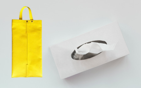 本革吊るしティッシュカバー　黄色