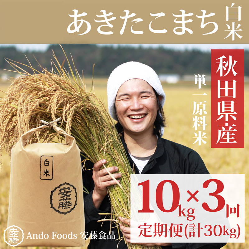 《令和7年産》《定期便3ヶ月》秋田県産 あきたこまち 10kg(10kg×1袋)×3回【白米】計30kg 令和7年産