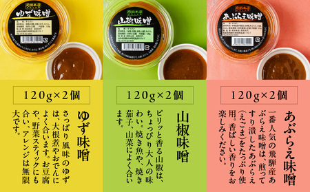 前田本店 おかず味噌3種 6個セット (あぶらえ ゆず 山椒 ) 飛騨市 お取り寄せ 甘め 味噌 みそ セット 食べ比べ おもち 常温保存 餅 / おにぎり / おでん / 豆腐 / 魚  [Q272