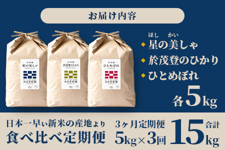 【定期便 3回】3ヶ月連続でお届け 星の美しゃ・於茂登のひかり・ひとめぼれ 5kg が毎月交互に届く(合計15kg)【日本一早い新米の産地】令和５年産 石垣島産 【産地直送 沖縄県 石垣市 石垣島 米