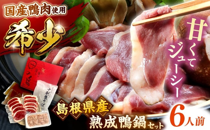 
            【先行予約】【2026年1月中旬順次発送】希少な国産鴨肉！島根県産野草ミネラル熟成鴨の鴨鍋セット（6人前）【美味しい食べ方レシピ付き】十割蕎麦 そば 鴨鍋 しゃぶしゃぶ 島根県雲南市/鴨専門店カナール [AIDC007]
          