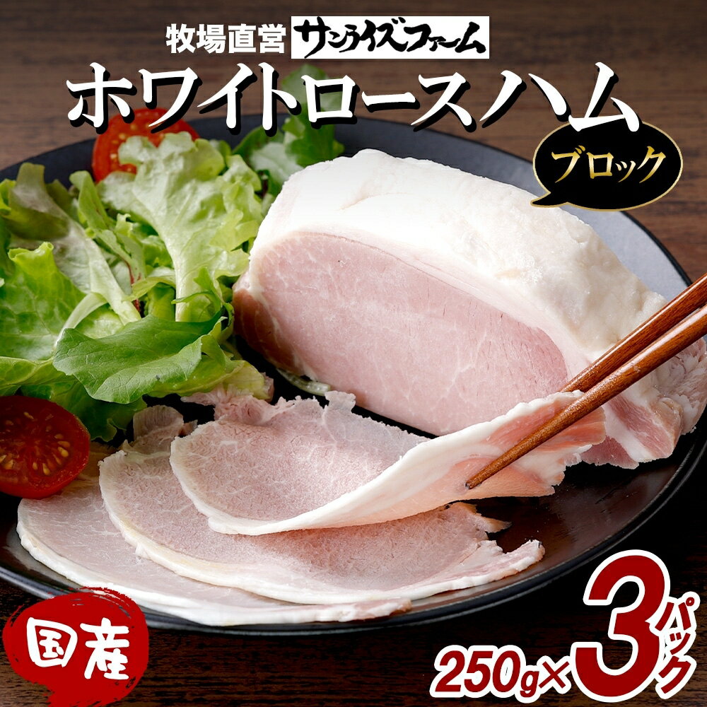 【ふるさと納税】 ホワイトロースハム ブロック 250g×3 計750g 豚肉 国産 ホワイト ロースハム ハム 大きい 熟成 本格的 ノンスモーク 肉厚 ジューシー 夕食 ご飯 つまみ お酒 送料無料 サンライズファーム 千葉県 香取市 SRF006