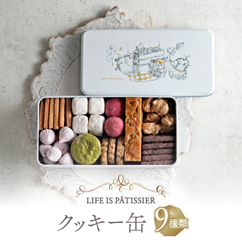 【ふるさと納税】クッキー缶 9種類 焼き菓子 クッキー 詰め合わせ スイーツ お菓子 ギフト プレゼント おやつ 洋菓子 食べ比べ セット 贈り物 お取り寄せ 人気 手作り LIFE IS PATISSIER
