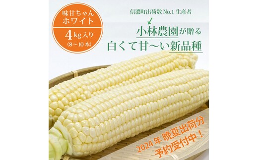 
										
										【9月上旬～9月下旬出荷】小林農園の白くて甘いとうもろこし『味甘ちゃんホワイト（みかんちゃんほわいと）』4kg入り（8～10本セット）／スイートコーン注目品種を予約受付中！ 【長野県信濃町ふるさと納税】
									