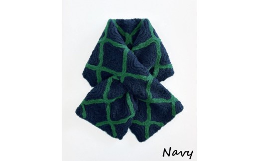 ショートマフラー モロッカン柄 ウール混 コード刺繍 ( ネイビー ) レディース 日本製 | おしゃれ シンプル マフラー プレゼントギフト 母の日 新潟県 五泉市 有限会社田中刺繍