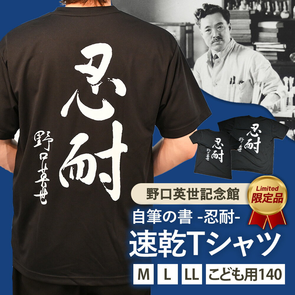 【ふるさと納税】【選べるサイズ】野口英世記念館 オリジナル 忍耐 速乾Tシャツ黒 [ 大人用 M L LL / こども用 140サイズ ] | 自筆の書 バックプリント ここでしか手に入らない 猪苗代 福島県 1万円台