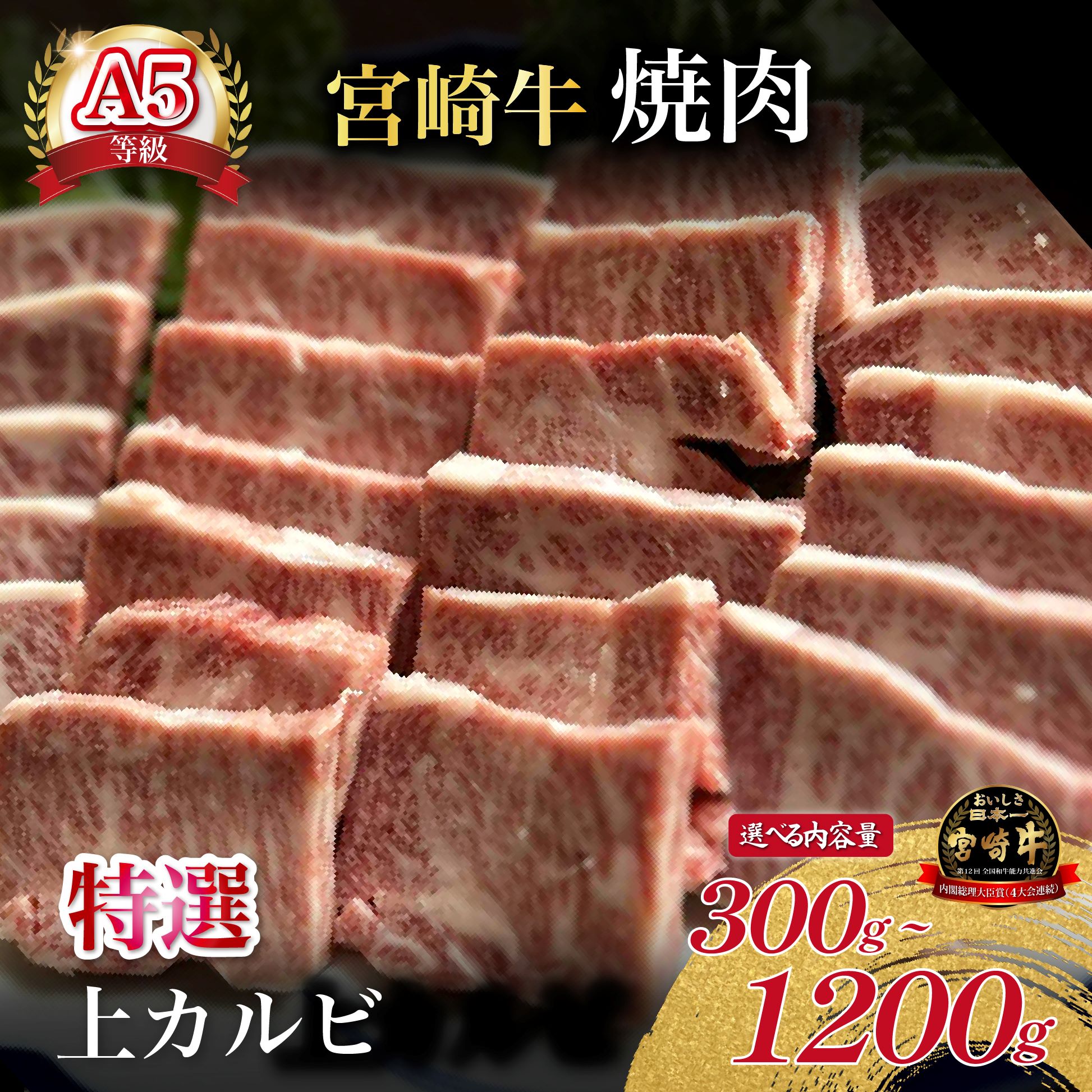 【ふるさと納税】【選べる内容量】【新鮮チルド発送!!】A5等級宮崎牛特選上カルビ焼肉 300g~1.2kg（黒毛和牛 牛肉 宮崎牛 赤身 カルビ 焼肉用 宮崎県）