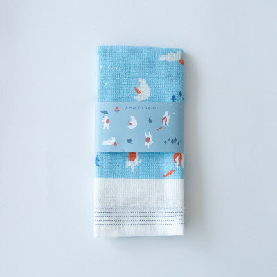 【ふるさと納税】知床トコさん×kontex トラベルフェイスタオル(ブルー)1枚 綿100% 日本製【配送不可地域：離島・沖縄県】【1697705】