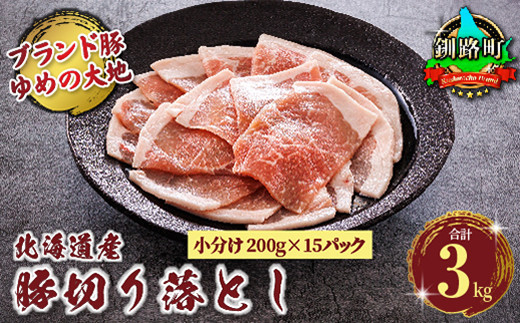 
豚肉 200g×15パック（計3kg） 訳アリ 部位混合 ウデ・モモ 切り落とし 小分け 国産 北海道産 人気 ブランド ゆめの大地 精肉 冷凍 牛肉 にも負けない人気 ウデ モモ バラエティーセット 北海道 釧路町 釧路超 特産品
