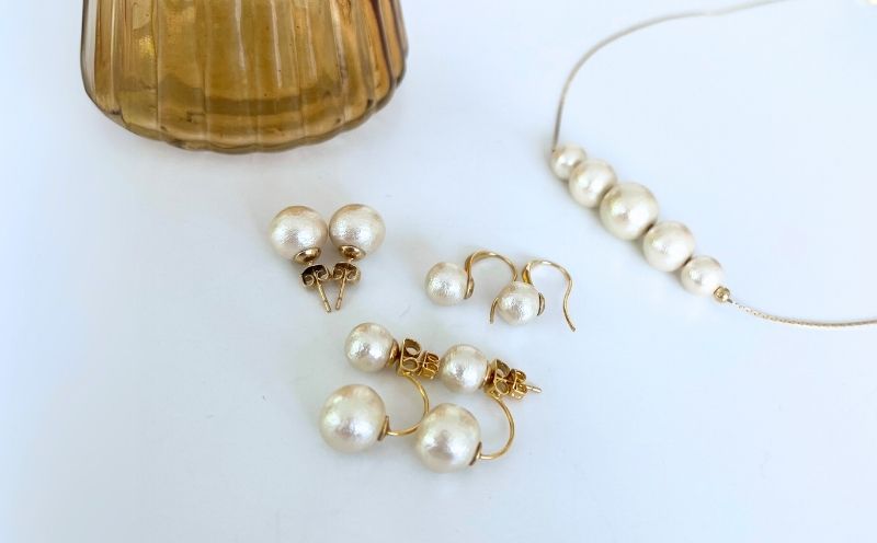 コットンパール「キスカ」ゴールドチェーンネックレスとピアス３点セット【～en～】｜コットンパール ネックレス アクセサリー 入学式 卒業式 結婚式 ゴールド