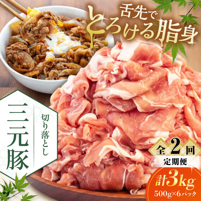 【ふるさと納税】 定期 三元豚 切り落とし 3kg 500g×6パック ▼ 全2回 定期便《喜茂別町》【平田牧場】 肉 豚肉 生姜焼き 小分け 冷凍 冷凍配送 定期便 定期 北海道 平田牧場 おすすめ [AJAP038] 60000 60000円 6万円