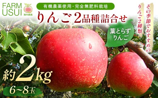 有機農薬使用・完全無肥料栽培「りんご2品種詰合せ」葉とらずりんご約2㎏（6～8玉） F7X-0460