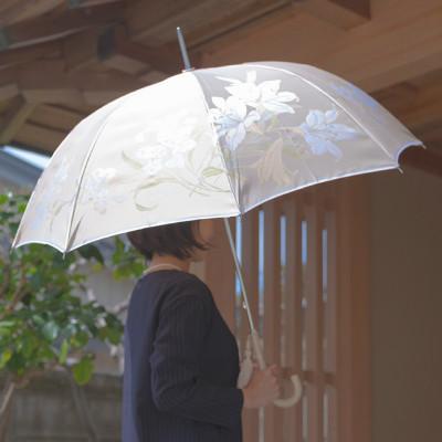 ふるさと納税 都留市 晴雨兼用長傘　絵おり　百合　ベージュ |  | 01