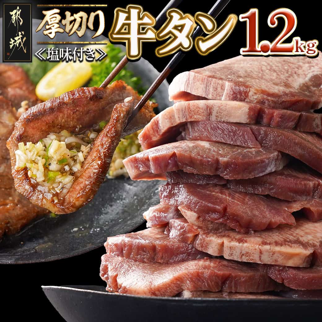 【ふるさと納税】厚切り牛タン1.2kg≪塩味付き≫ - 約10mm ぎゅうたん 厚切り 塩味付き 600g×2パック 外国産 フランス産/アメリカ産/カナダ産/その他 切り込み スリット 送料無料 17-3606 【宮崎県都城市は2年連続ふるさと納税日本一！】