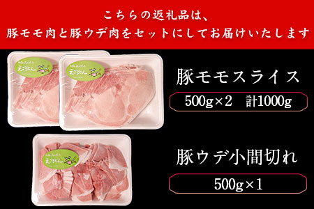 えころとん 豚モモスライス＆豚ウデ小間切れセット《60日以内に出荷予定(土日祝除く)》1500g(豚モモスライス500g×2/豚ウデ小間切れ500g×1) 熊本県産 有限会社ファームヨシダ 