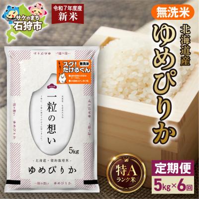 ふるさと納税 石狩市 【毎月定期便】【令和7年度産】 特Aランク 北海道産 ゆめぴりか 無洗米 5kg全6回