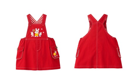 【ミキハウス】うさこ刺繍ジャンパースカート 赤・Ｍサイズ（81-17-R-M）こども 子ども服 子ども 子供 子供服 播州織 mikihouse ミキハウス