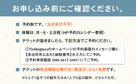 【吹きガラス体験】 5人で作る ～選べるオリジナルガラス製作・プレミアムコース～ （各5品製作） 多治見市 / ティクルグラス[TAT007]