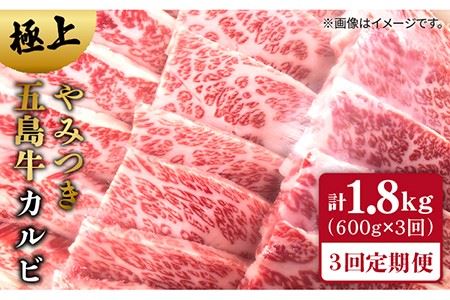 【3回定期便】五島牛カルビ 600g[PCV016] 国産 長崎和牛カルビ カルビ 定期便 カルビ 定期 カルビ定期便