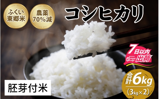 令和8年産 新米 ふくい東郷米 特別栽培米　農薬70％減コシヒカリ 6kg 3kg×2袋【胚芽付米】[A-020019_03]