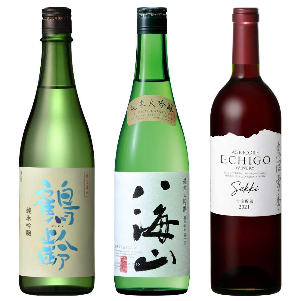 【ふるさと納税】鶴齢 720ml・八海山 720ml・越後ワイン 750ml　3本セット | お酒 さけ 人気 おすすめ 送料無料 ギフト