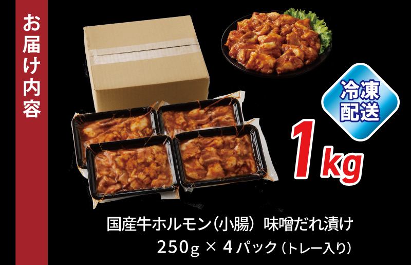 国産 牛肉 ホルモン 1kg 味噌だれ漬け 焼肉用 小分け 250g×4P【牛肉 焼肉用 焼くだけ 小分け BBQ やきにく 数量限定】 010B1519