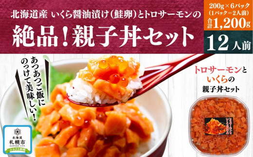 
北海道産いくら醤油漬け（鮭卵）とトロサーモンの絶品！親子丼セット1.2kg（200ｇ×６個）
