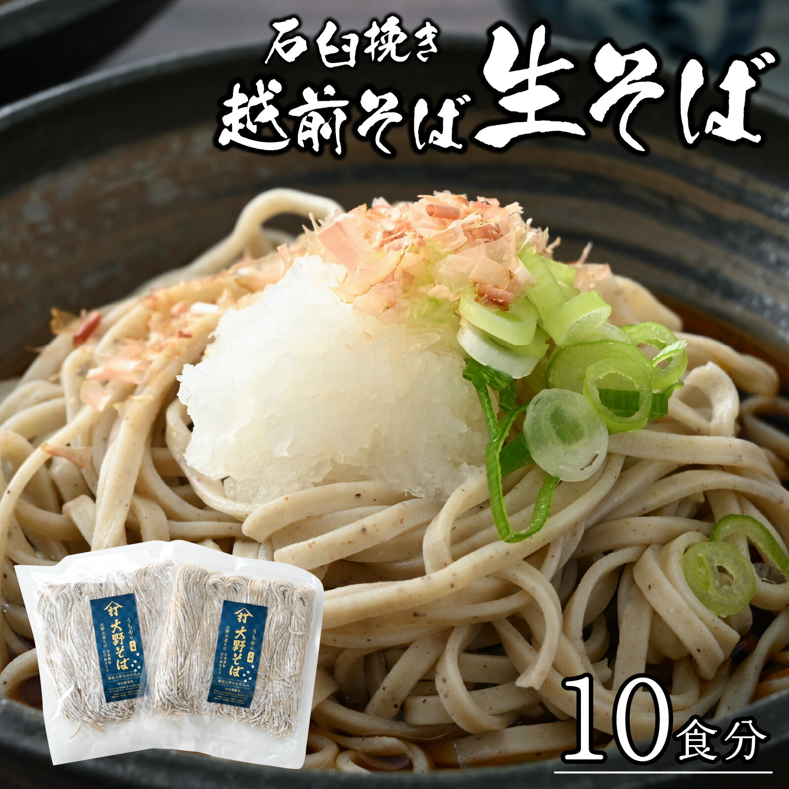 【ふるさと納税】越前大野産 石臼挽き 越前そば 生そば 10食（つゆ付） [A-018016] | そば 在来種 老舗 おろしそば ざる 名水 石臼 自家製麺 冷蔵 生麺 おうち時間 冷凍 香り のどごし 国産 福井 送料無料 生蕎麦 蕎麦