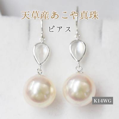 ふるさと納税 天草市 真珠 ピアス シェル 8-8.5mm ドロップ ホワイトピンク K14WG_S101-419
