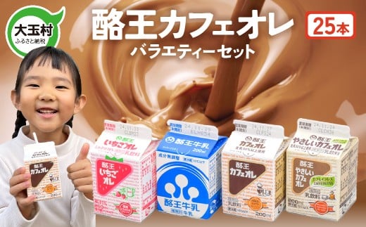 酪王バラエティセット 200ml×25本セット ｜ 福島県 大玉村 生乳 牛乳 こども キッズ ミルク カフェオレ カフェ コーヒー いちごオレ 飲みきり ご当地 福島県 大玉村 | pl-va-200ml-25s