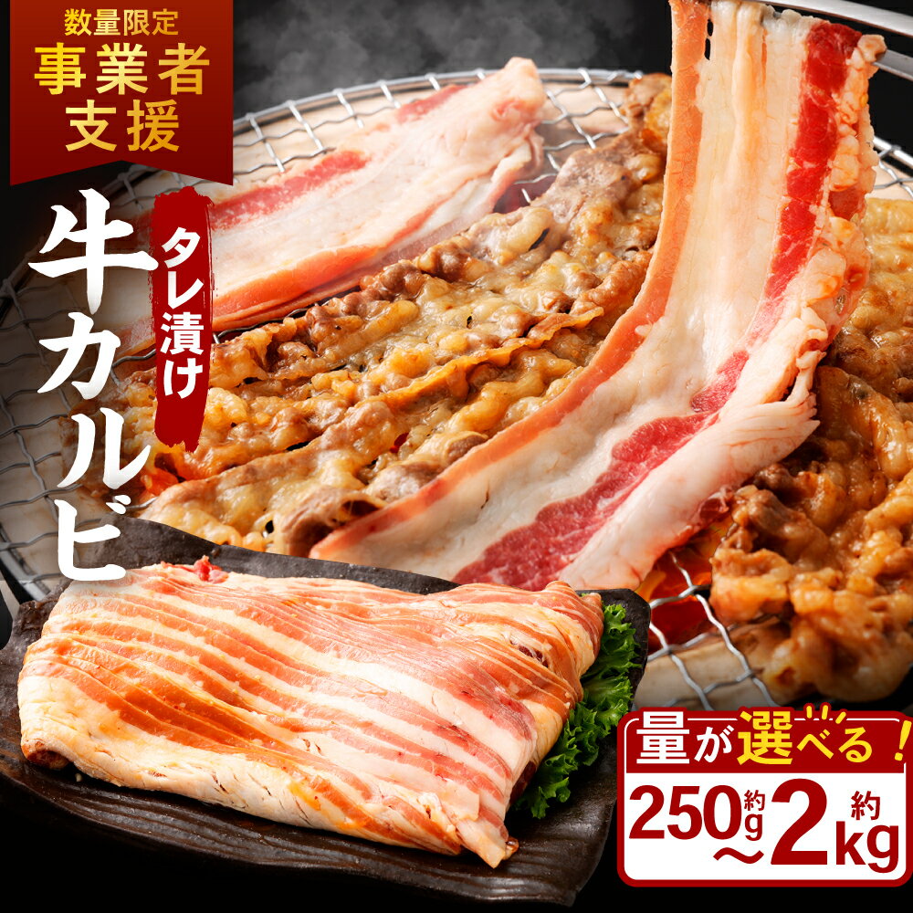 【ふるさと納税】＜選べる容量＞ タレ漬け 牛カルビ 250g 1.0kg 1.5kg 2.0kg 1パック～8パック 1パックあたり250g 小分け 牛肉 牛 お肉 肉 たれ タレ 味付き カルビ 焼き肉 焼肉 BBQ 冷凍 岡山県 奈義町 送料無料