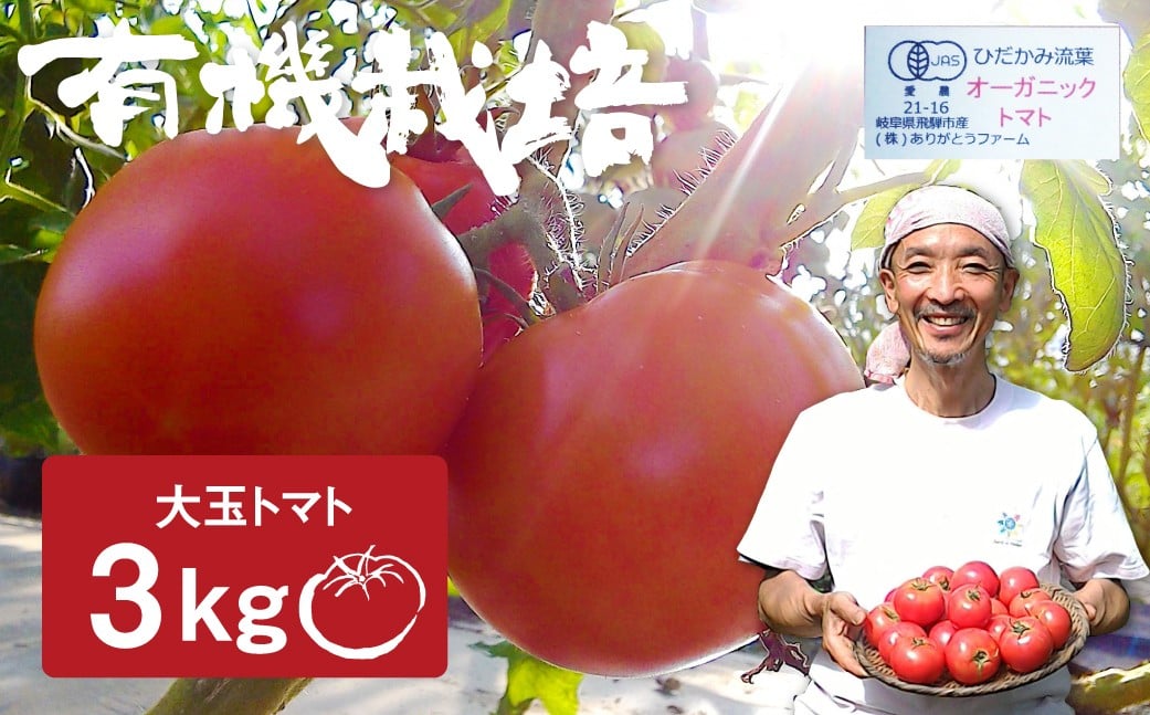 
            【令和8年産先行予約受付中】《期間・数量限定》コクと旨味の有機大玉トマト 有機JAS認定 3kg とまと 大玉 ありがとうファーム 甘い 特産 国産 野菜 旬 有機野菜
          