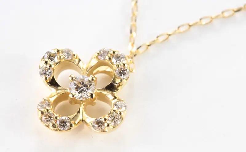 K18YG　天然ダイヤモンド　クローバーモチーフ　ネックレス　0.10ct【MUN8282】