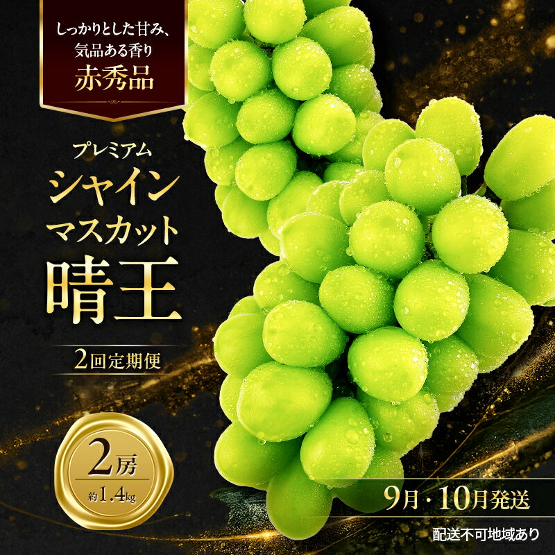 【ふるさと納税】ぶどう 2026年 先行予約 定期便 赤秀ぶどう プレミアム シャインマスカット 晴王 2房 1.4kg 9月・10月 2回発送 船穂産 赤秀品 皮ごと食べる みずみずしい 岡山県産 満天フルーツ　お届け：2026年9月1日～2026年10月31日