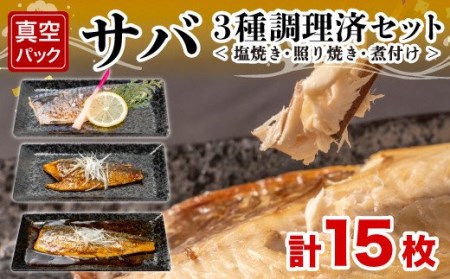 サバ 煮付け 塩焼き 照り焼き 3種 計15枚  サバ
