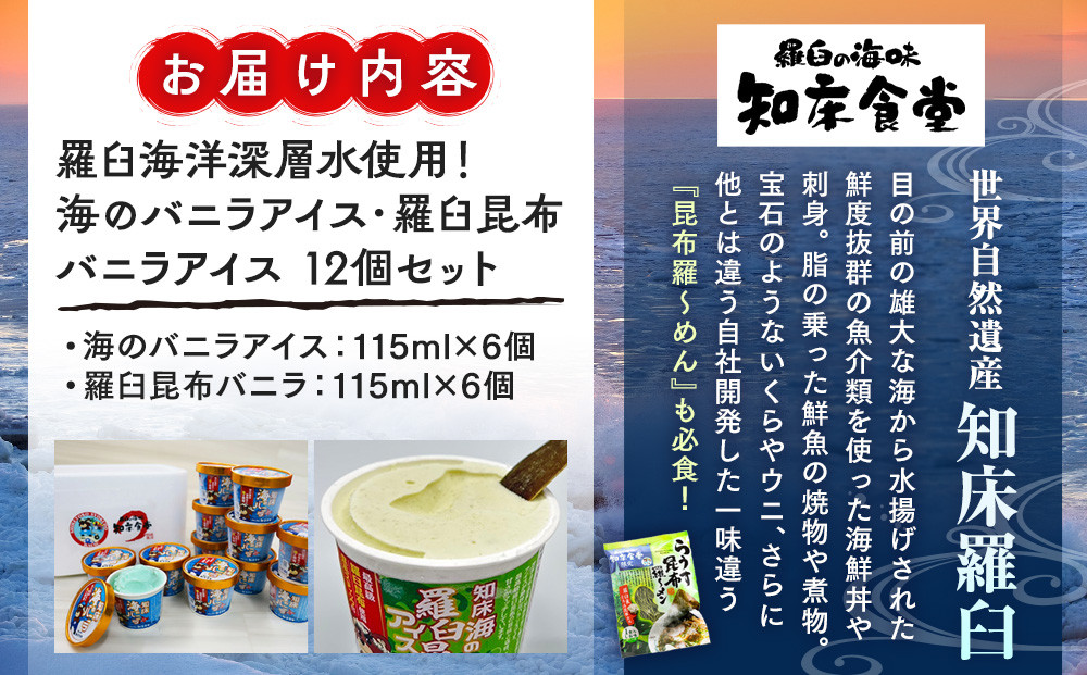 羅臼海洋深層水使用！ 海のバニラアイス・羅臼昆布バニラアイス 12個セット  アイスクリーム スイーツ デザート 夏 北海道 羅臼町 知床 生産者 支援 応援