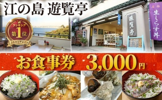 食事券 江の島 3000円 分 江ノ島 食事券 お食事券 遊覧亭 グルメ券 利用券 商品券 補助券 ギフト券 ギフト チケット お食事 ランチ 海鮮丼 江の島丼 サザエ しらす 生しらす シラス 海が見える オーシャンビュー 湘南海岸 10000円 海 一望 人気 旅行 観光 旅行 トラベル 関東 首都圏 神奈川 湘南 藤沢